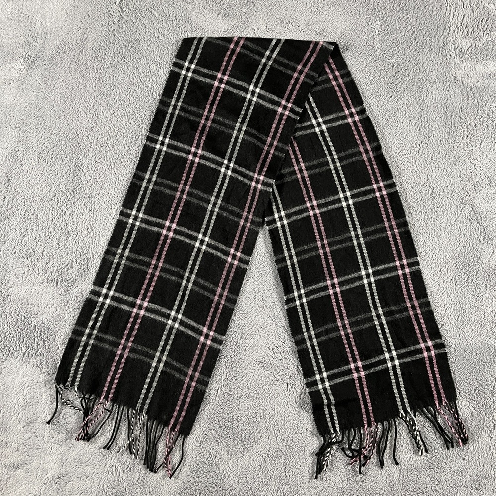 Cejon Winter Scarf Womens 63 in Long Black Plaid Tartan Fringed Edge Minimalist